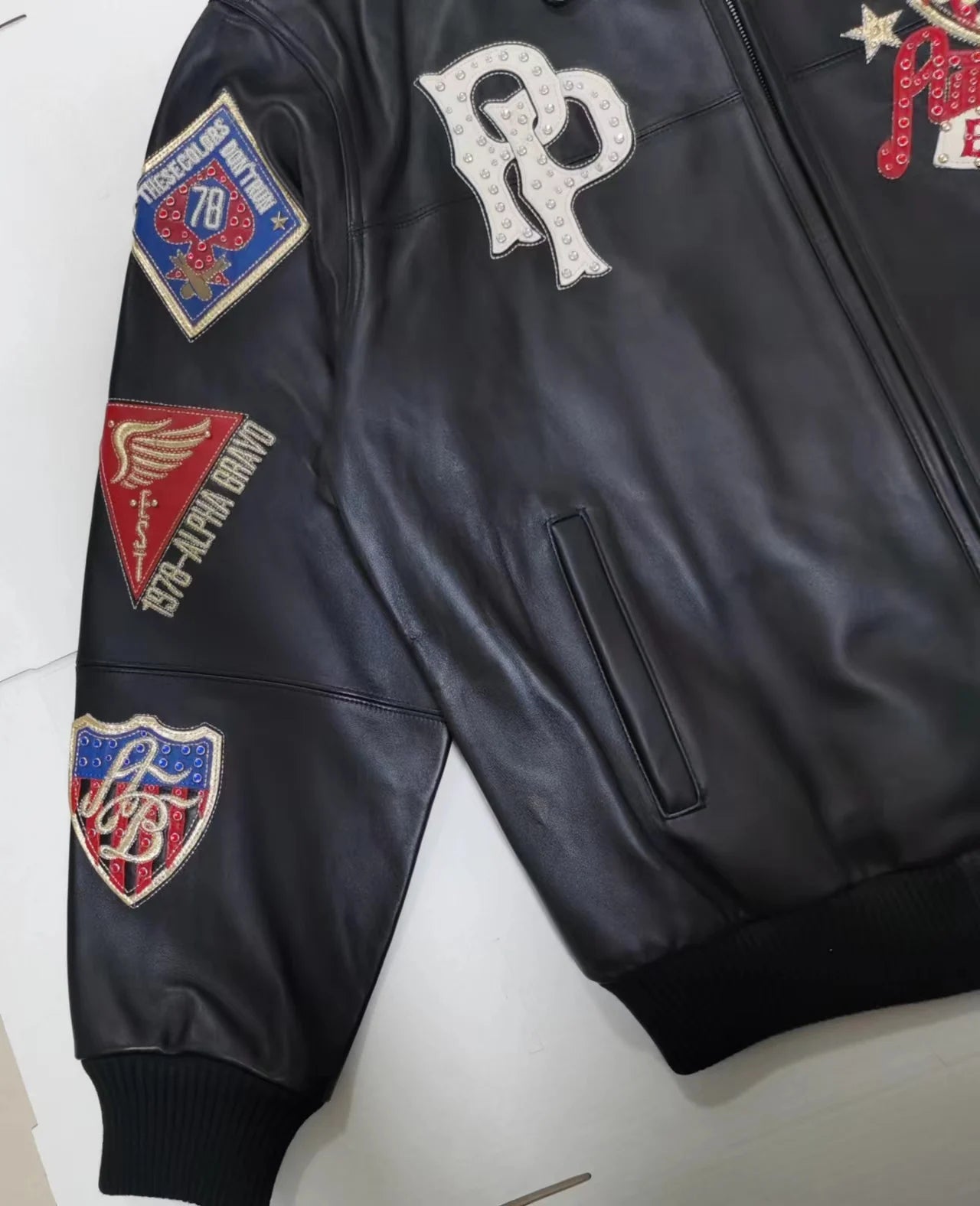 US size men's Hip Hop Sheep skin Varsity Jacket Embroidered Diamond Classic Casual Sport genuine leather Coat tops
