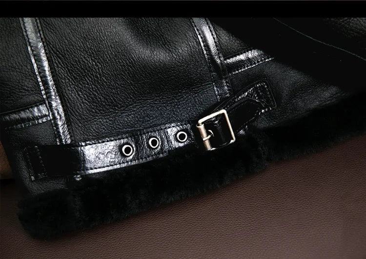 2023 New Genuine Sheepskin Leather Jacket Mens Plus Size Real Thick Sheepskin Natural Warm Coat