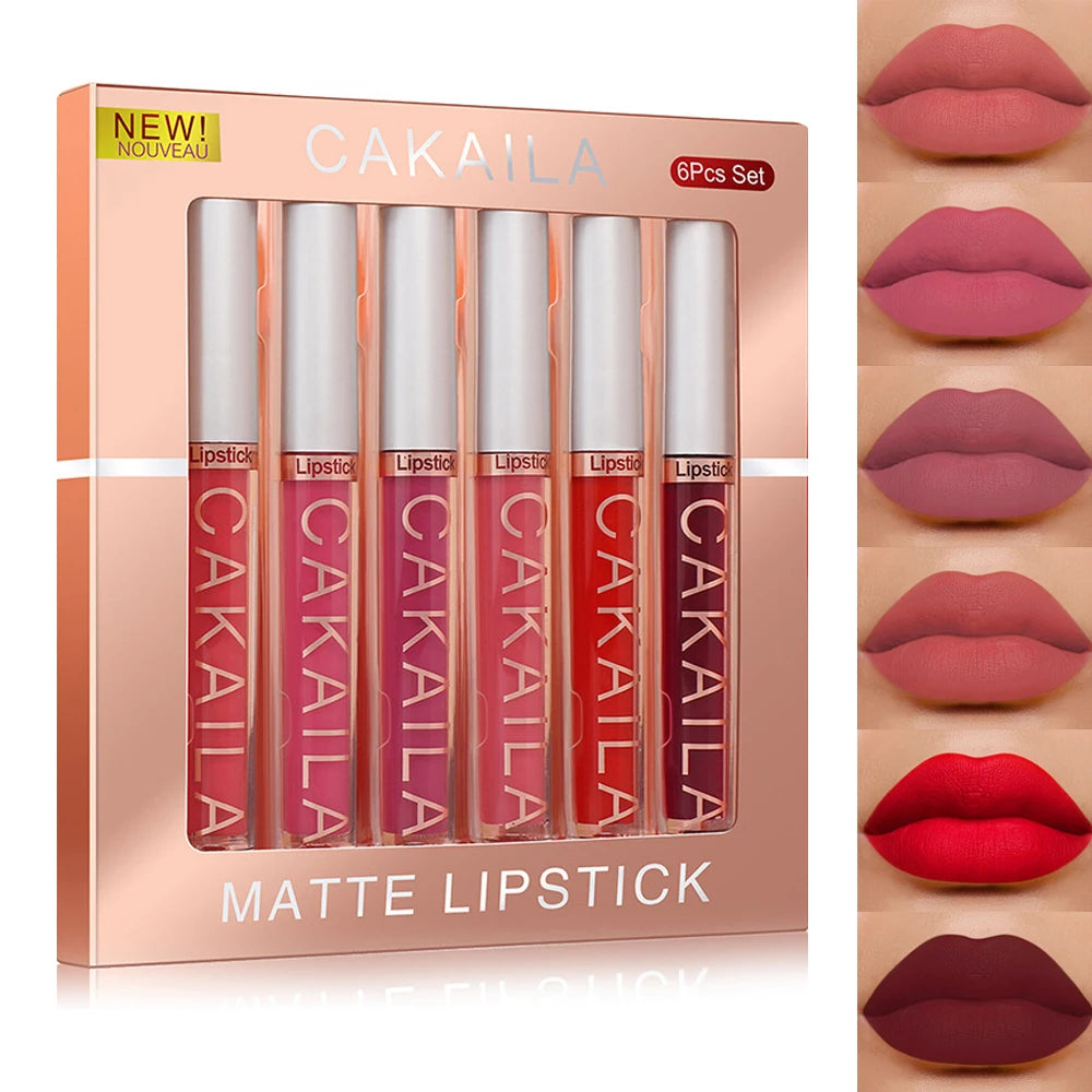 6-pack lip gloss set, long-lasting non stick cup liquid lipstick velvet matte lip gloss