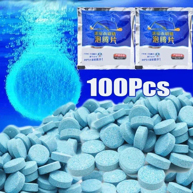 All-Season Windshield Washer Effervescent Tablet (Solid Concentrate) Shellac-Free Formula