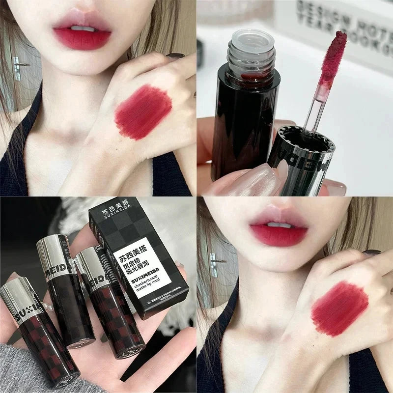 Punk Dark Red Lip Gloss Waterproof Lasting Matte Lipstick Smoky Nude Purple Matte Lipstick Natural Chocolates Lip Tint Makeup