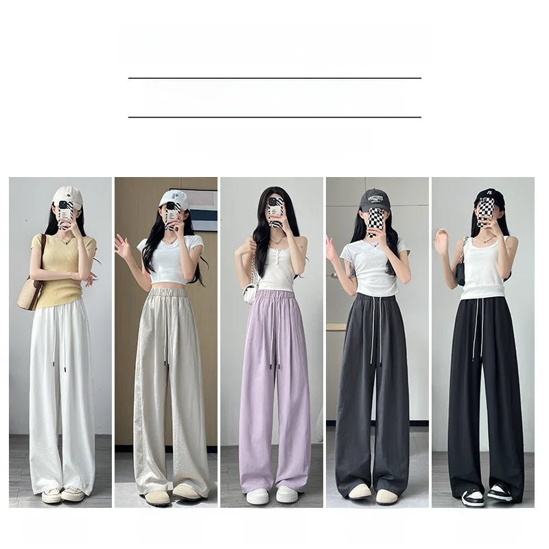 Qui Dry High Waist Wide Leg Knife Sports Pants Women's Thin New 2025 Casual Ice Silk Pants Spring Summer