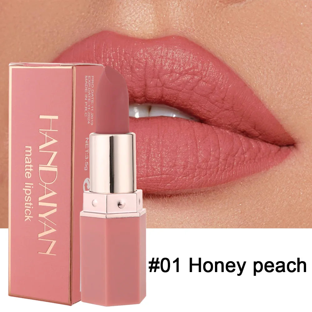 HANDAIYAN 6 Colors Matte Nude Lipstick Waterproof Long Lasting Sexy Red Purple Lip Stain Velvet Lipstick Beauty Makeup For Women