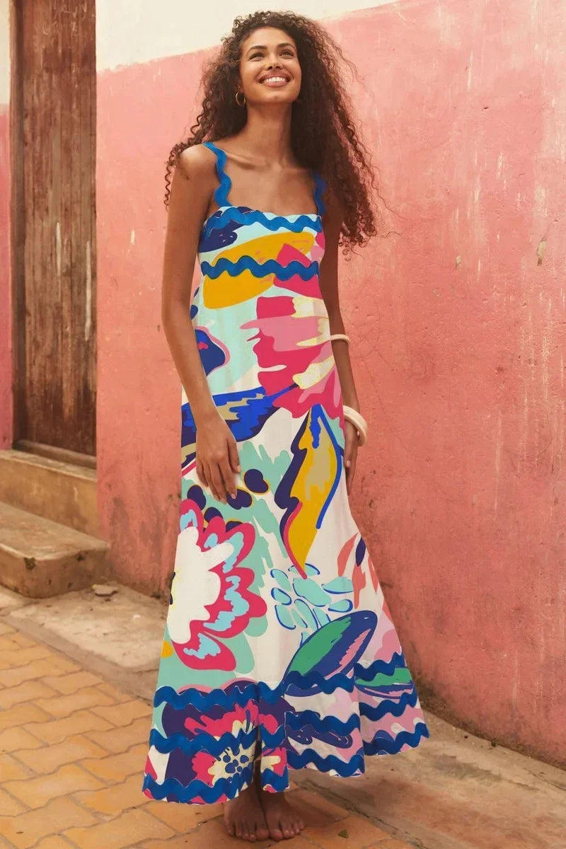 EuroWave Eleganza Dress – Summer 2025 A-Line Printed Maxi
