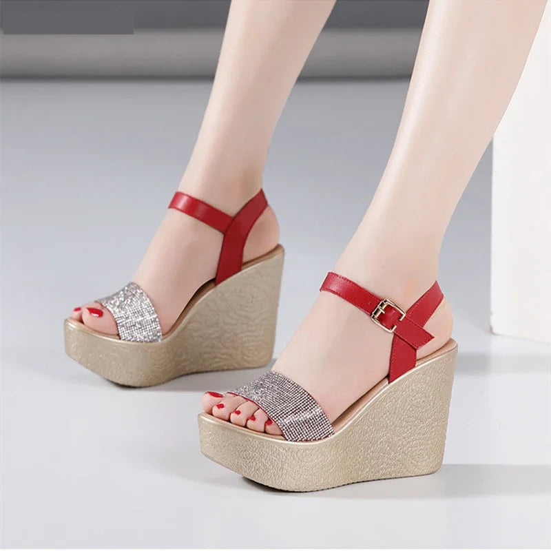 Women’s Luxury Rhinestone Super High Heel Sandals – Peep Toe, 11 cm Heel