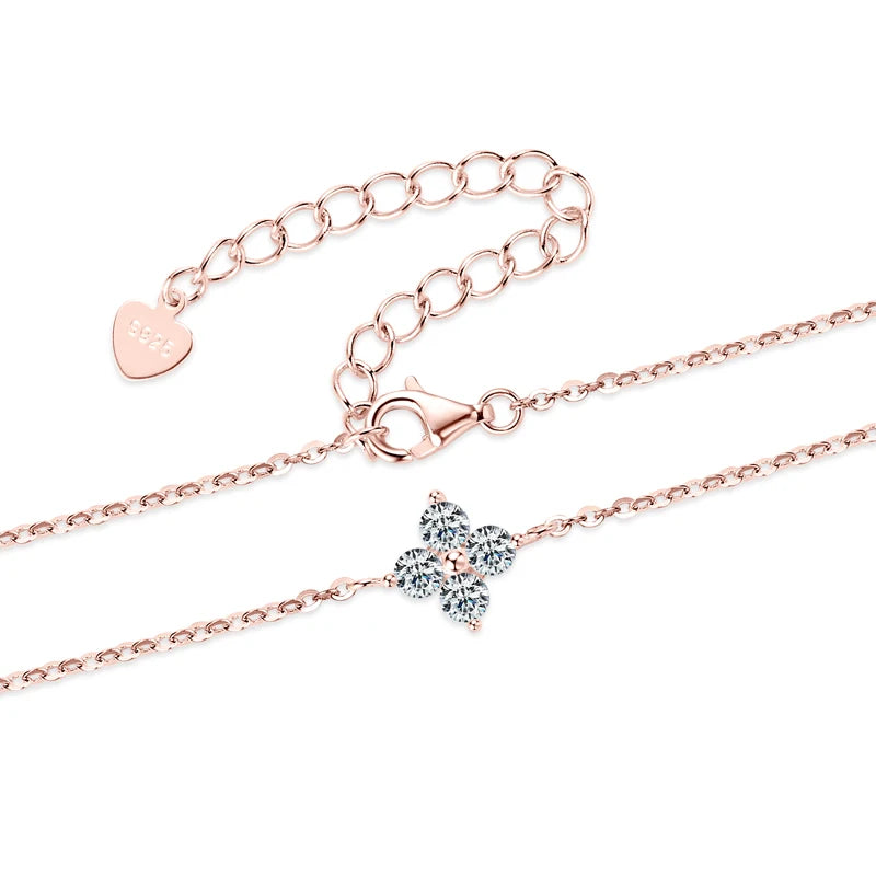 Lnngy Moissanite Four Leaf Flower Chain Bracelet for Women 925 Sterling Silver Niche Simple Desgin Bracelets Jewelry Accessories