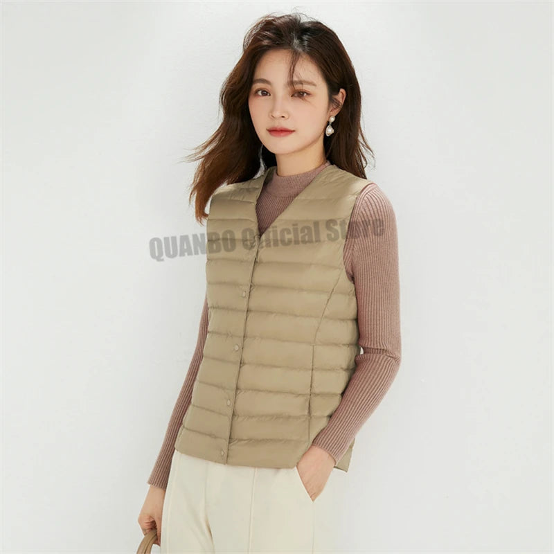 Women Sleeveless Puffer Vest Women's Ultra Light Down Vest Women Two Ways Waistcoat Portable Warm Sleeveless Winter Liner
