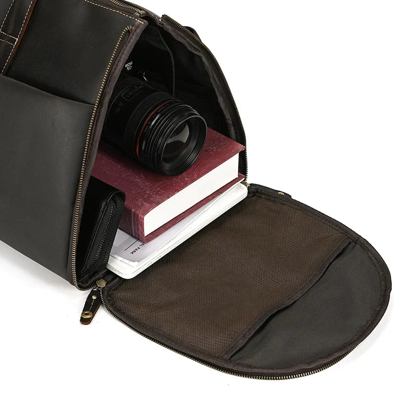 Crazy Horse Leather Folding Suit Bag Man Business Travel Bag With Shoe Pocket Clothes Cover Luggage Duffel Bag Man Bag For Suits