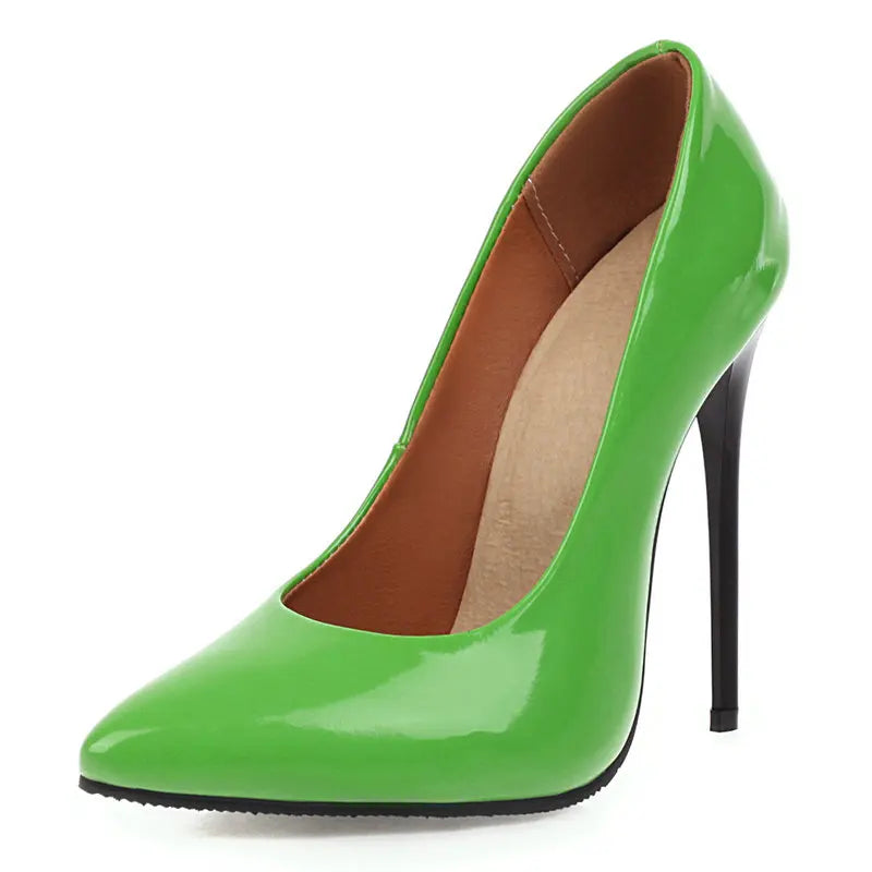 Women’s Pumps Classic Sexy Thin High Heels 12cm Patent Leather Stiletto Pointed Toe Party Elegant Office Shoes Big Size 34-48
