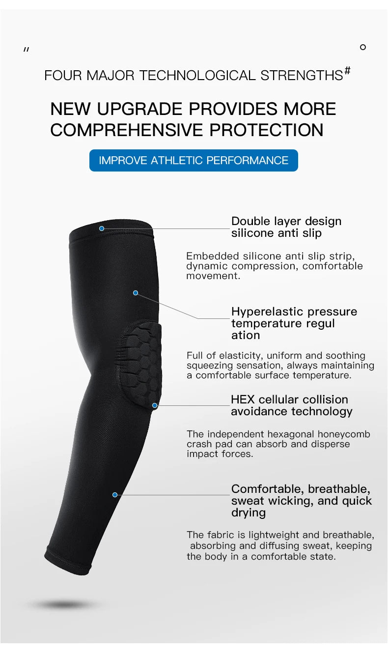 1pc Sports Elbow Protection Honeycomb Anti-collision Pressure Protection Arm Sleeve Basketball Cycling Fitness Protective Gear