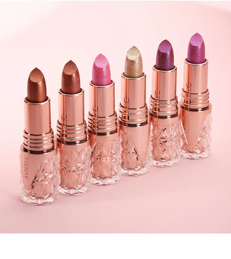6 Colors 3 in 1 Pearlescent Sparkling Lipstick Matte Glitter Waterproof Long Lasting Pearl Shine Lip Gloss Shimmer Sexy Makeup