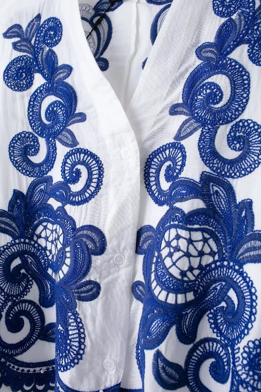 TRAFZA 2024 Women Skirt Set Blue Embroidery Three Quarter Bat Sleeve Shirt +Folds A Line Long Skirt Casual Loose Beach Holiday