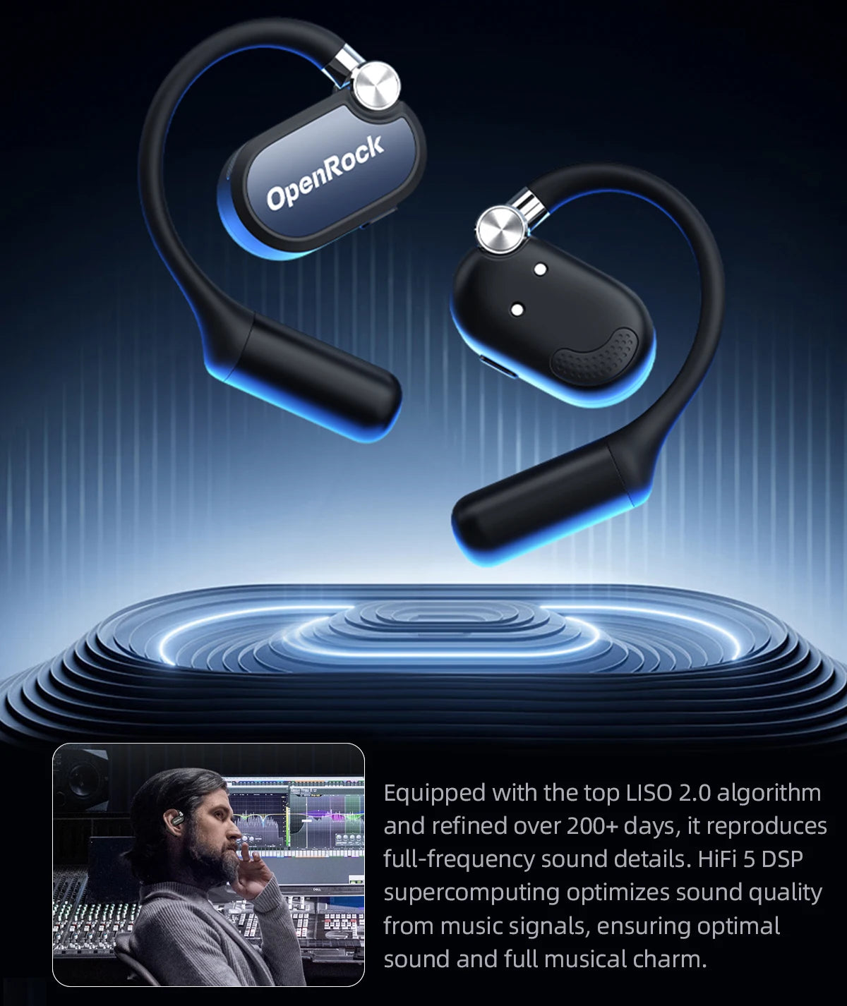 Oneodio OpenRock X Open Ear Headphones Bluetooth 5.3 Wireless Earphones OWS Air Conduction Sports Earbuds With 4 ENC Mic APP 48h