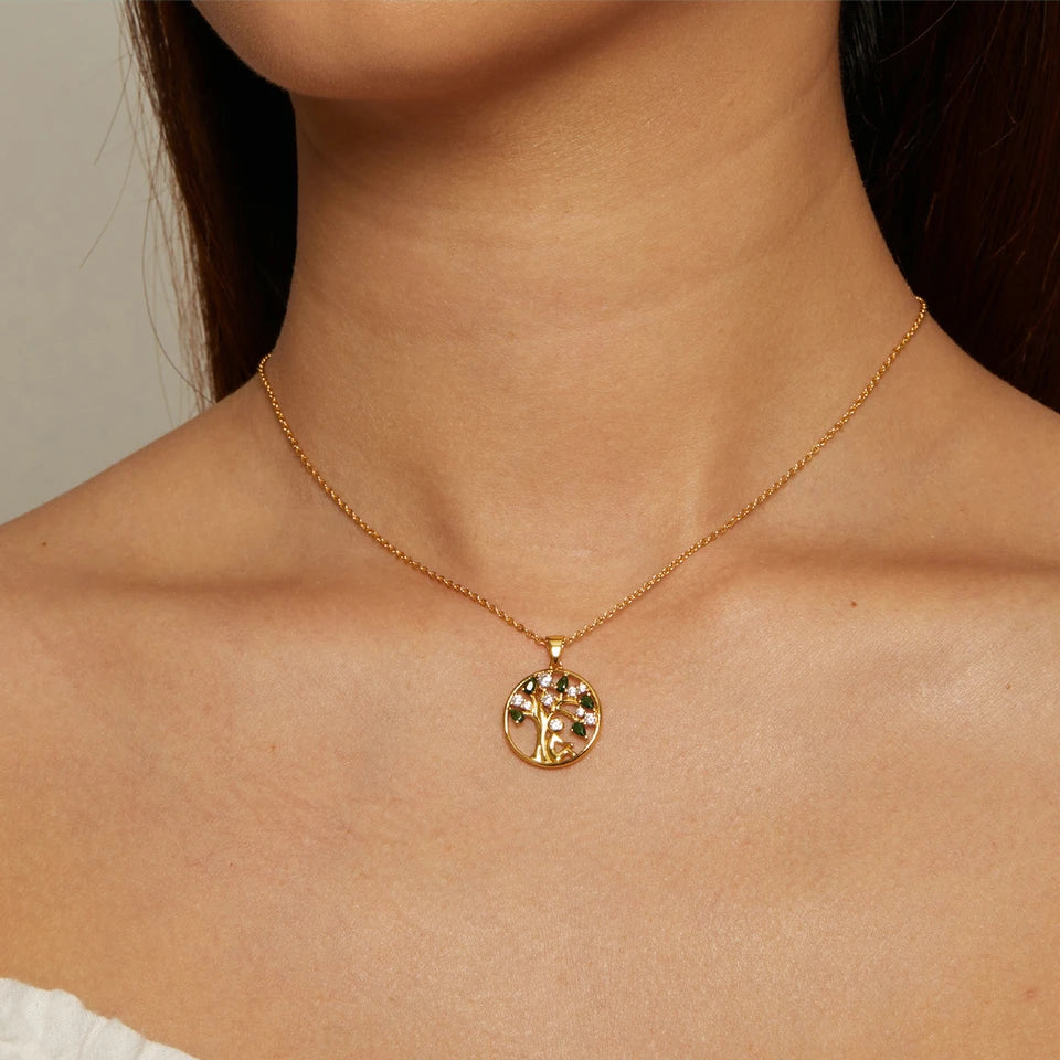 BAMOER 925 Sterling Silver Tree of Life Necklace for Women, 14K Gold Plated Lucky Tree Pendant Necklaces Jewelry for Girlfriend