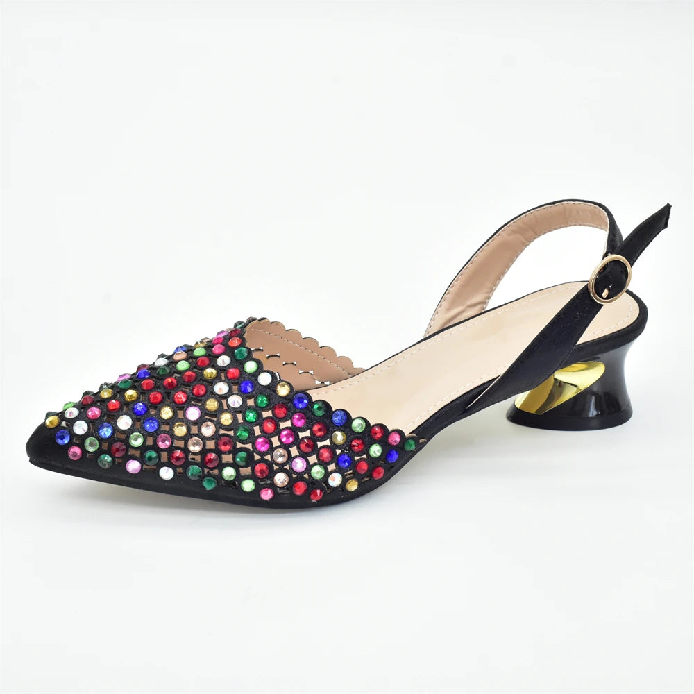 Baldauren Women’s Slingback Pumps & Matching Bag Set – Italian Style Crystal Heels for African Party & Wedding (EU 37-43)