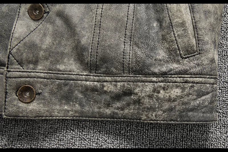 Men's Genuine Cowhide Leather Motorcycle Jacket – Stand Collar Autumn Winter Biker Coat