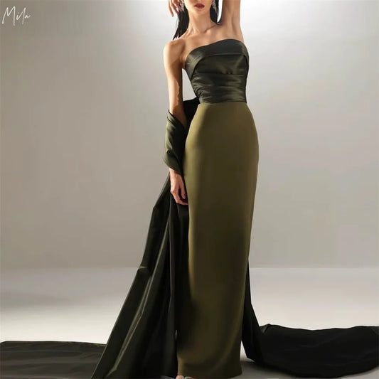 Mila Green Strapless Sheath New In Dresses Detachable Shawl Floor-Length Prom Dresses Customized Elegant 2025 فساتين سهرة