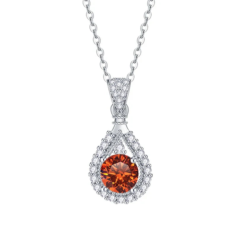 JoyceJelly 1CT Colorful Moissanite Necklace Sterling Silver 925 Jewelry Female Water Drop Shaped Pendant Top Quality Dating Gift