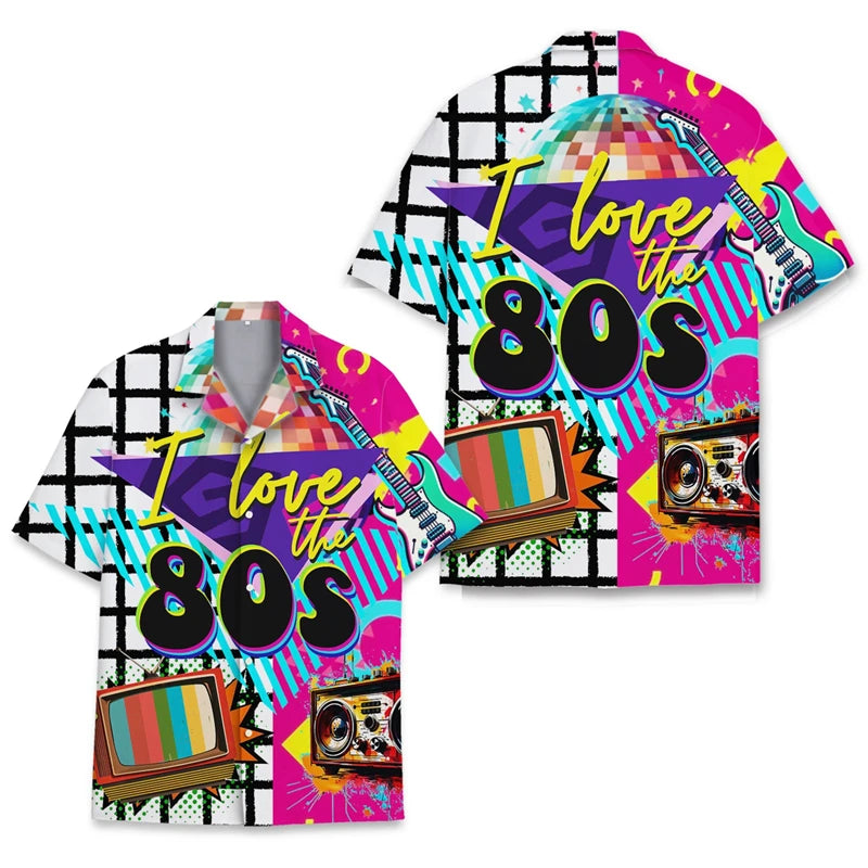 Vintage Men's Shirt Summer Daily Shirt Hawaiian Back to the 80"s Letter Print Casual Loose Shirts Short Sleeve Beach Camisa Top