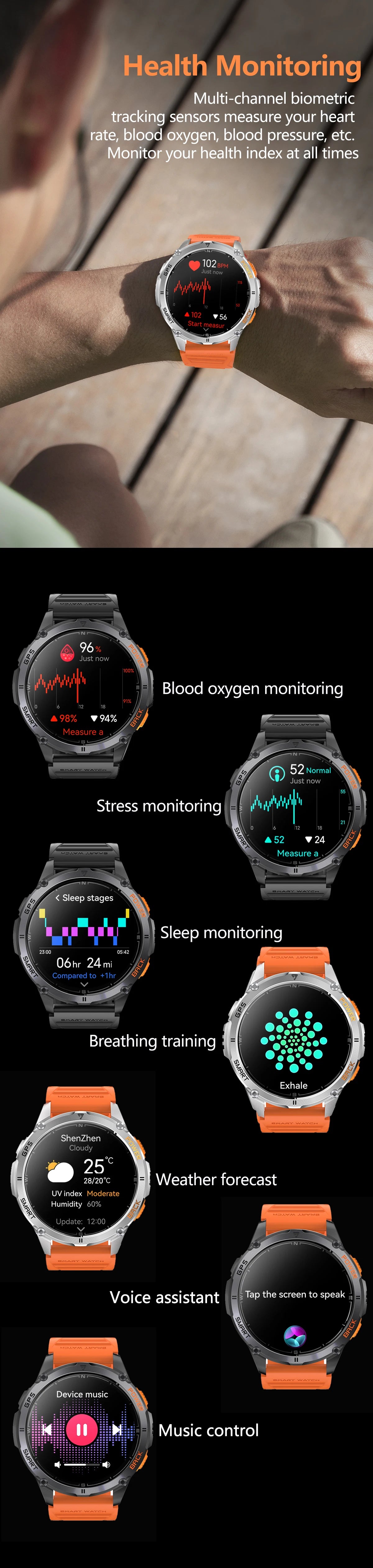 LIGE New GPS tracking Smart Watch BT Call 466*466 AMLOED Screen Heart Rate 530mAh Battery Outdoor Compass Flashlight Smartwatch