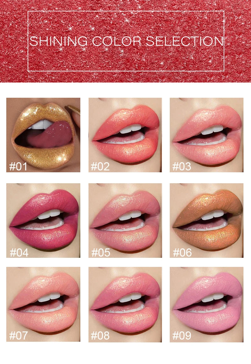 Black tube gold shiny lipstick, pearl moisturizing lipstick 9 colors available