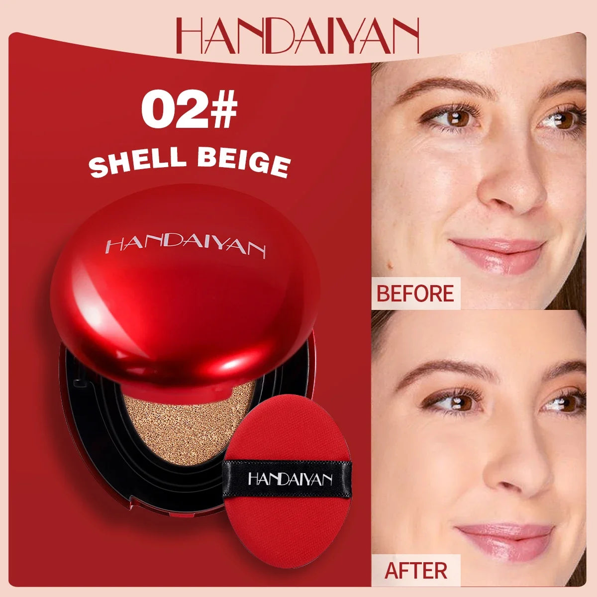HANDAIYAN 5Color Red Box Concealer Cushion For Easy Application And Long-Lasting Skin Touching Face With Puff For Women's Makeup