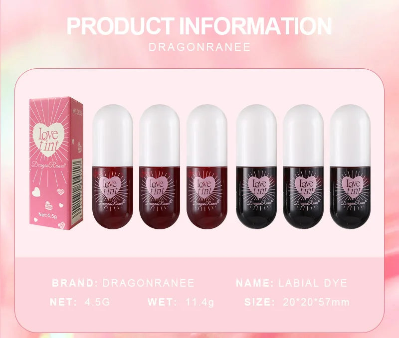 Dragonranee Lip Dye Liquid Lip Glaze Cute Waterproof Non-Stick Liquid Lipstick 6 Colors Available