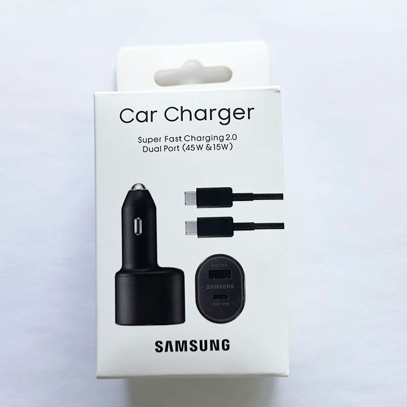 60W Samsung Dual Car Charger with Fast Charging 45W Usb C PD Auto Chargeur for S25 Ultra S25+ S24 Ultra S23 FE S22 A55 A15 A54