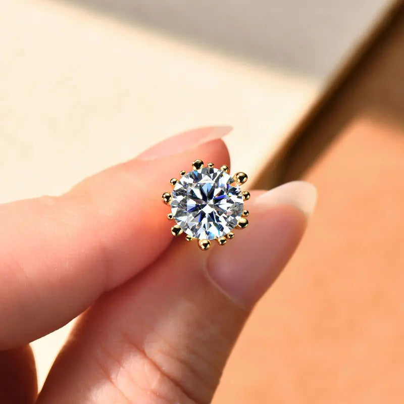 Lnngy Single 2.0ct Moissanite Stud Ear Women 925 Sterling Silver Fashion Earrings For Wedding Engagement Elegant Jewelry Gift