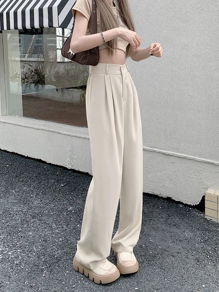 plus Size Women's Casual Wide Leg Pants High Waist Slimming Trousers Versatile Spring Faion Korean Sle Commute Pants
