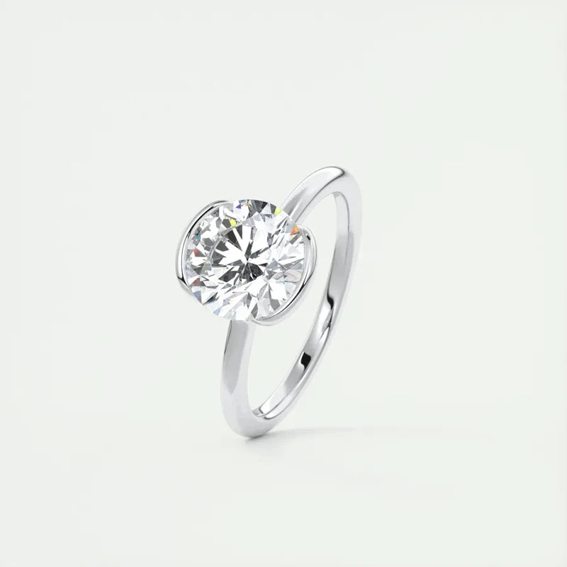 Lnngy 6.5MM 1CT Half Bezel Moissanite Ring for Women Exquisite 925 Sterling Silver Solitaire Engagement Rings Jewelry Gift