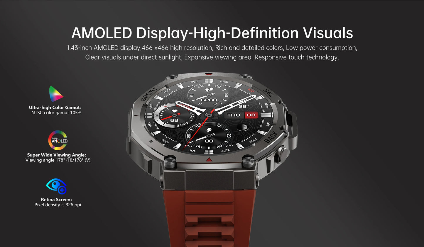 LIGE Fashion Smart Watch Bulit-in GPS Compass Altimeter Barometric 5ATM Waterproof AMOLED Screen Bluetooth Call Sport Smartwatch
