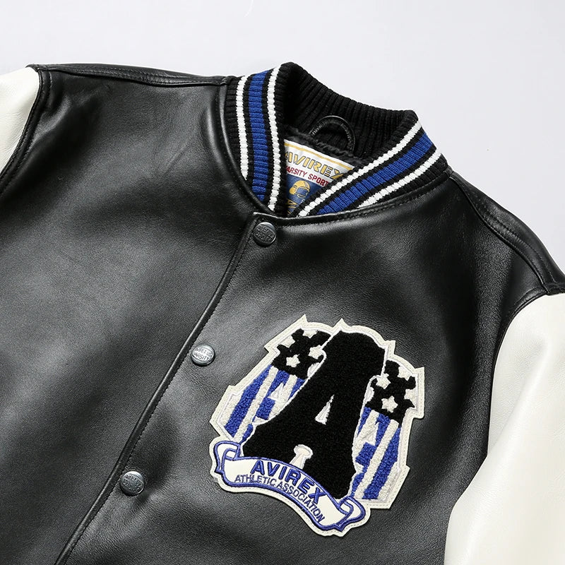 USA Size Varsity Jackets 100% European Lambskin Fashion Casual Baseball Jersey Chenille Embroidered Patch Genuine Leather coat