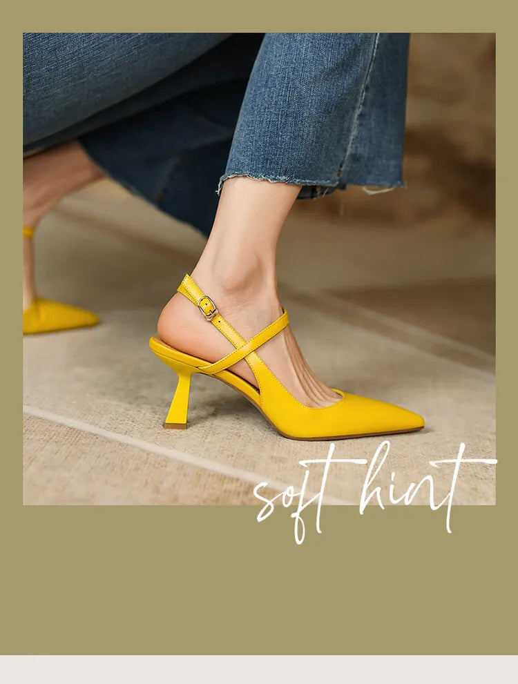 Summer Women Shoes Pointed Toe Thin Heel Women Sandals Genuine Leather Shoes for Women Slingback Elegant High Heels Party Shoes