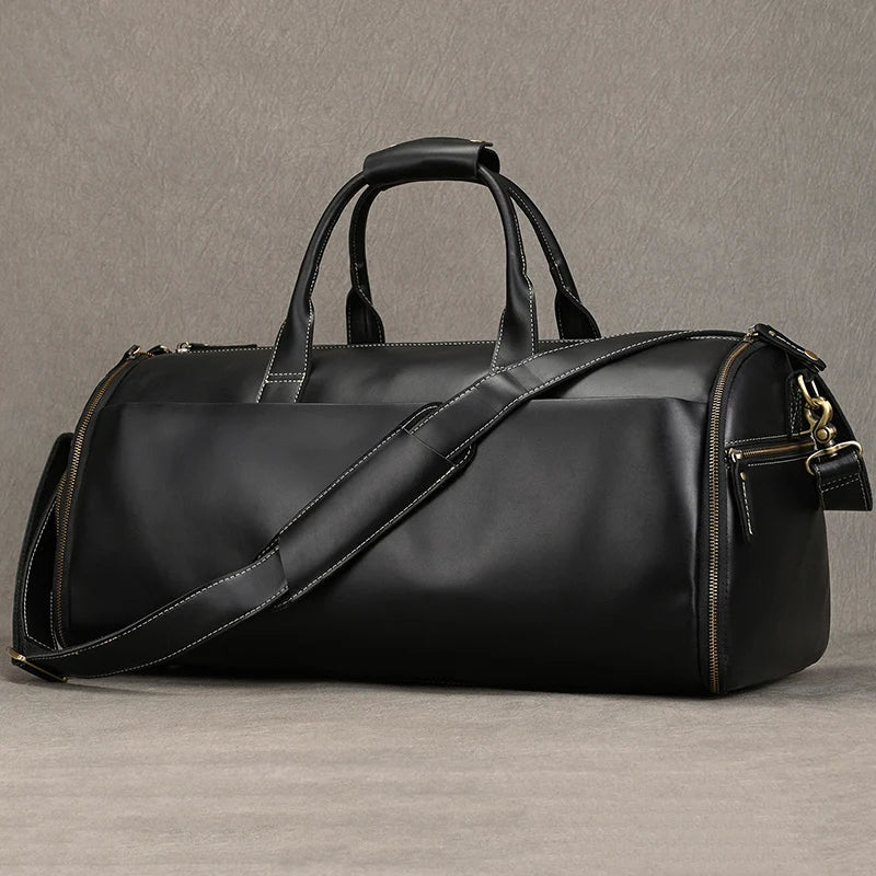 Crazy Horse Leather Folding Suit Bag Man Business Travel Bag With Shoe Pocket Clothes Cover Luggage Duffel Bag Man Bag For Suits