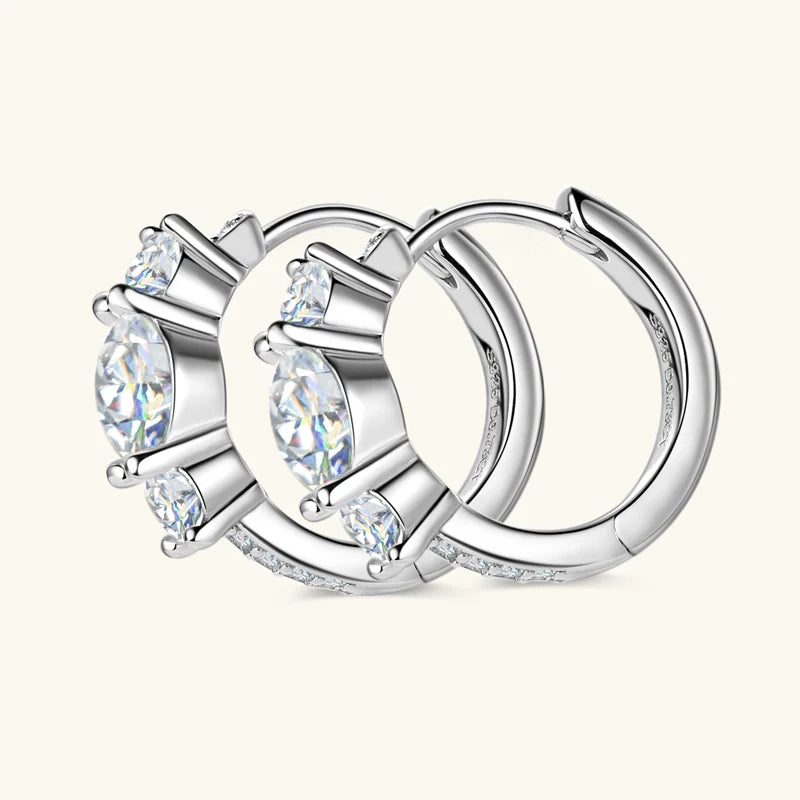 Lnngy Three Stone Moissanite Earring Original 925 Sterling Silver Hoops Earring For Women Girls Lab Created Diamond Jewelry Gift