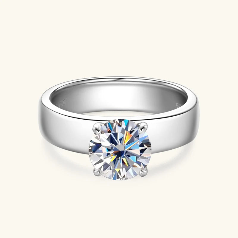 Lnngy 8mm Moissanite Solitaire Ring Certified 925 Sterling Silver Wide Chunky Rings For Women Girls Wedding Party Jewelry Gift