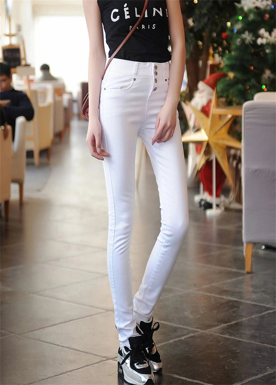 High Waist Pencil Jeans Women's Casual Skinny White Denim Pants New Korean Big Size 34 Stretch Vaqueros Leggings Kot Pantolon