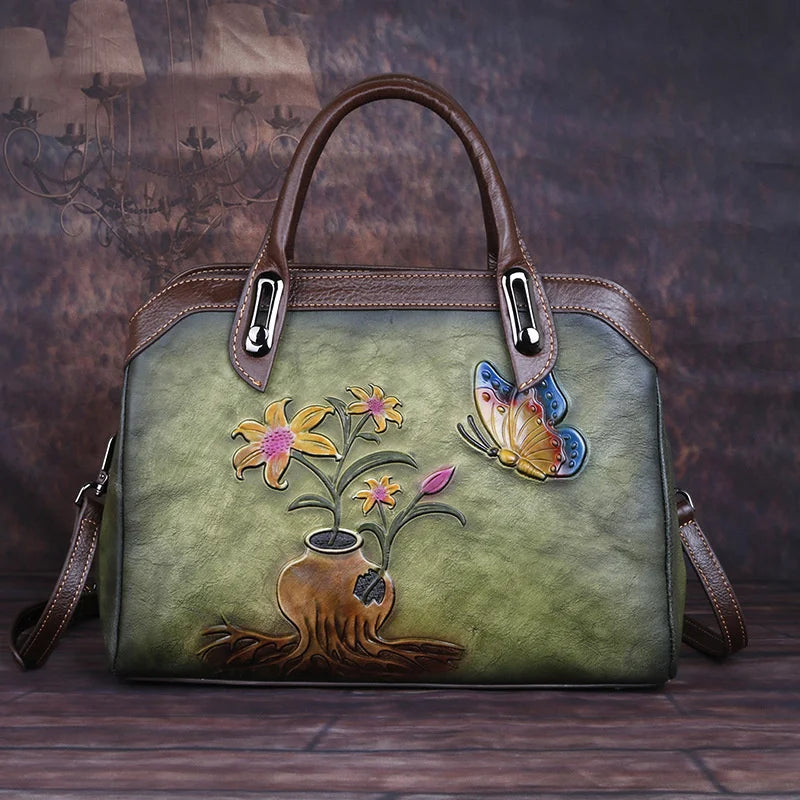 MOTAORA Vintage Women Shoulder Bags Genuine Leather Retro Ladies Handbags For Female Handmade Embossed Women's Bag 2025 Trend