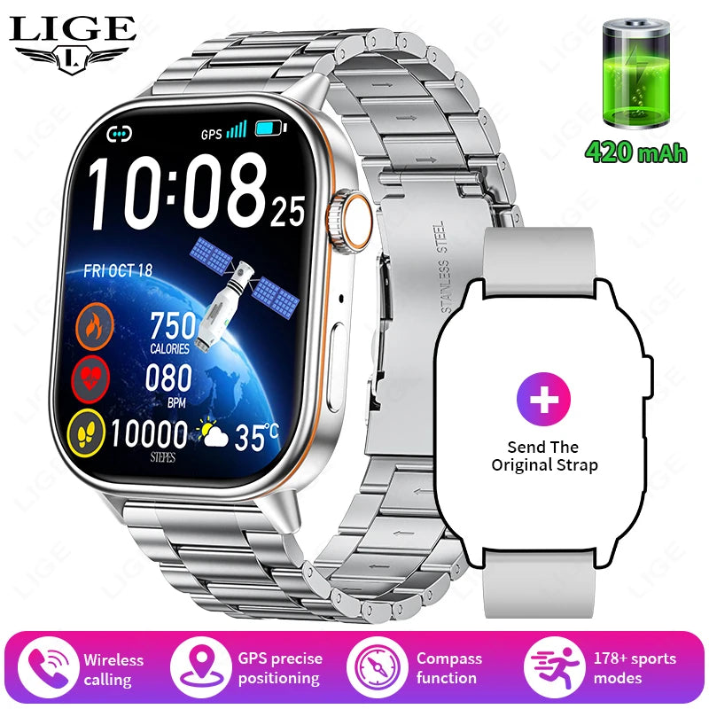 LIGE NEW GPS Smart Watch Men Compass Sports Fitness Bluetooth Call IP68 Waterproof Men Women Smartwatch For Xiaomi HUAWEI iPhone
