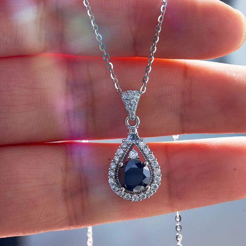 JoyceJelly 1CT Colorful Moissanite Necklace Sterling Silver 925 Jewelry Female Water Drop Shaped Pendant Top Quality Dating Gift