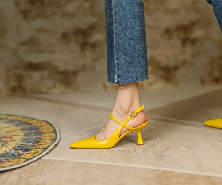 Summer Women Shoes Pointed Toe Thin Heel Women Sandals Genuine Leather Shoes for Women Slingback Elegant High Heels Party Shoes