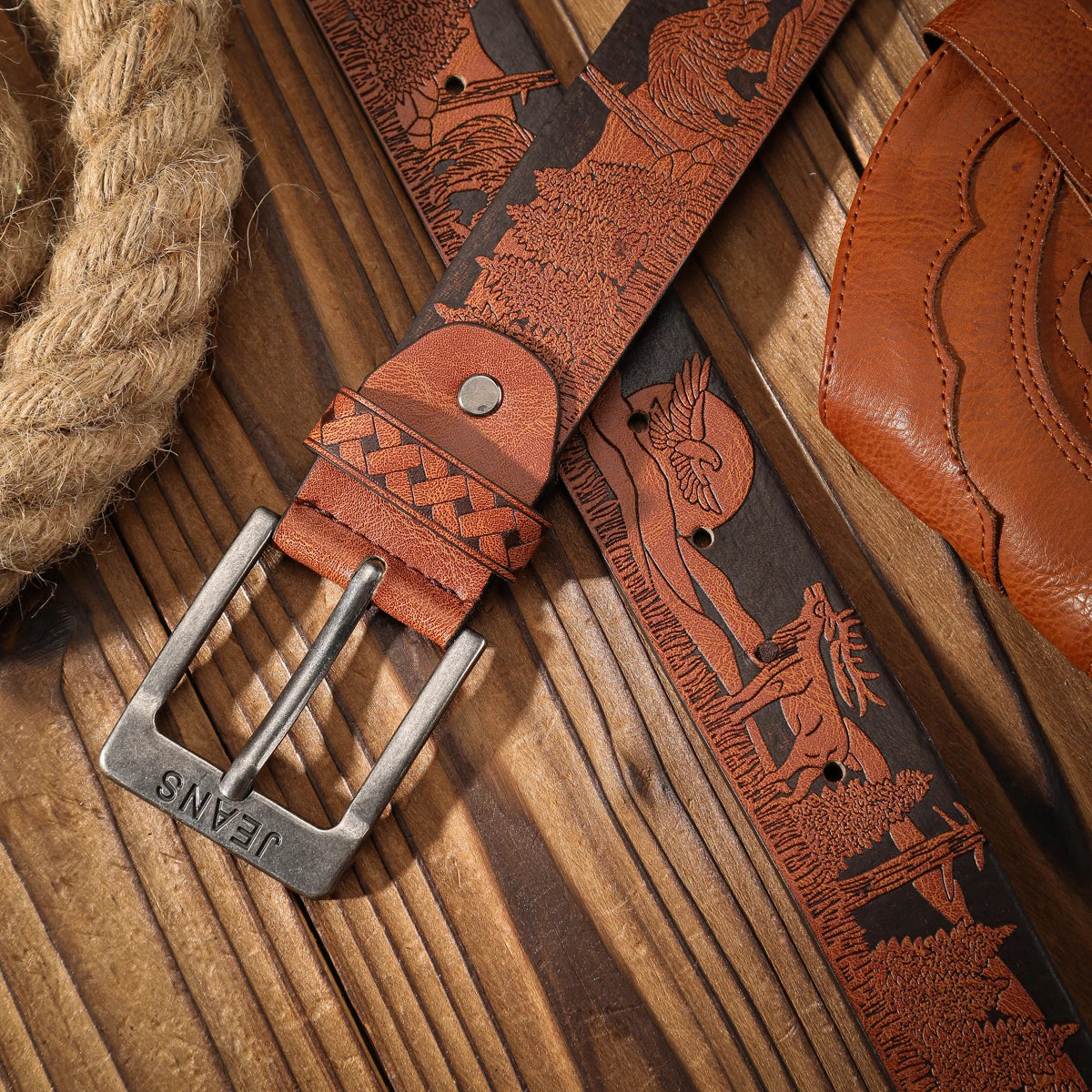 A men's and women's casual retro belt Western style! PU leather belt with metal buckle, suitable for daily work wear