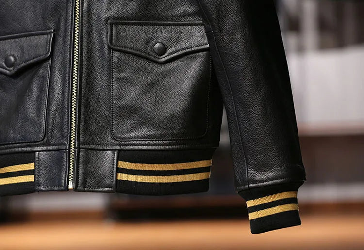Men's top quality stand collar real leather jacket baseball tiger embroidery Fashion leisure first layer cowhide leather coat