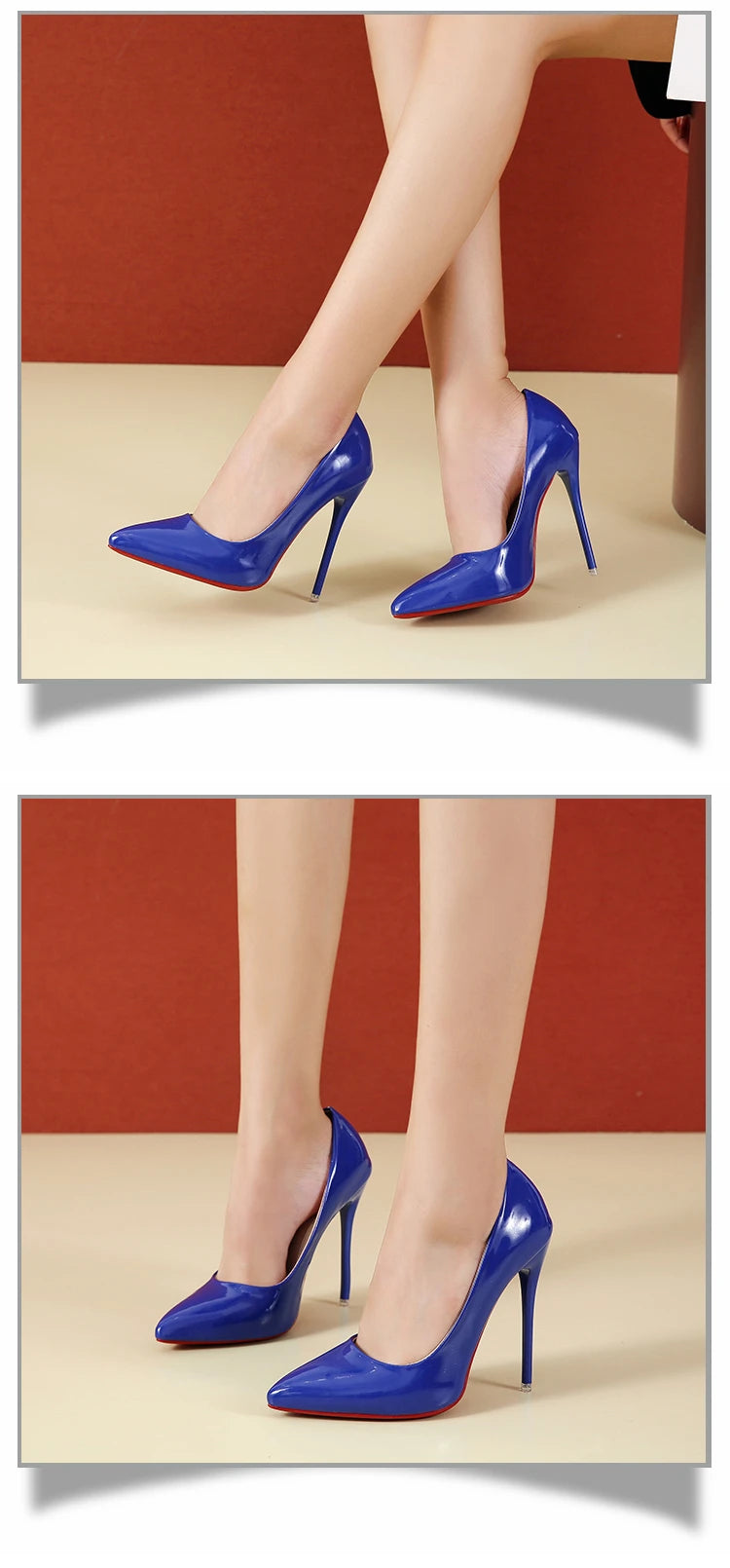 Temperament 12cm Super High Thin Heels Shoes Women Pumps Pointed Toe Colorful Patent Leather Stiletto Wedding Shoe Size 45