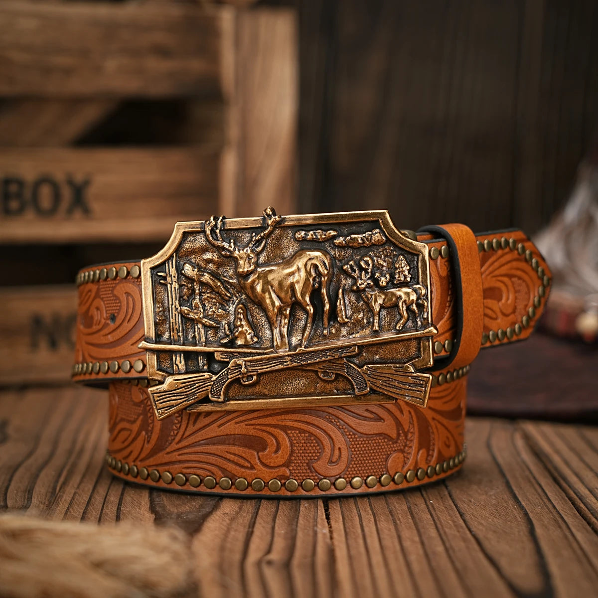 Men - Women - Western Denim - pu leather - Belt - Vintage jeans with carved buckle belt