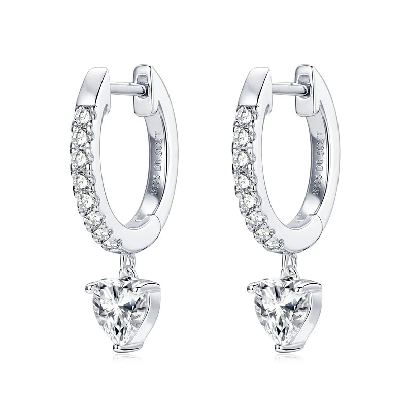 Lnngy 5x5mm Heart Cut Pendant Moissanite Earring 925 Sterling Silver Dangle Earrings For Women Lovers' 2024 Trending Jewelry