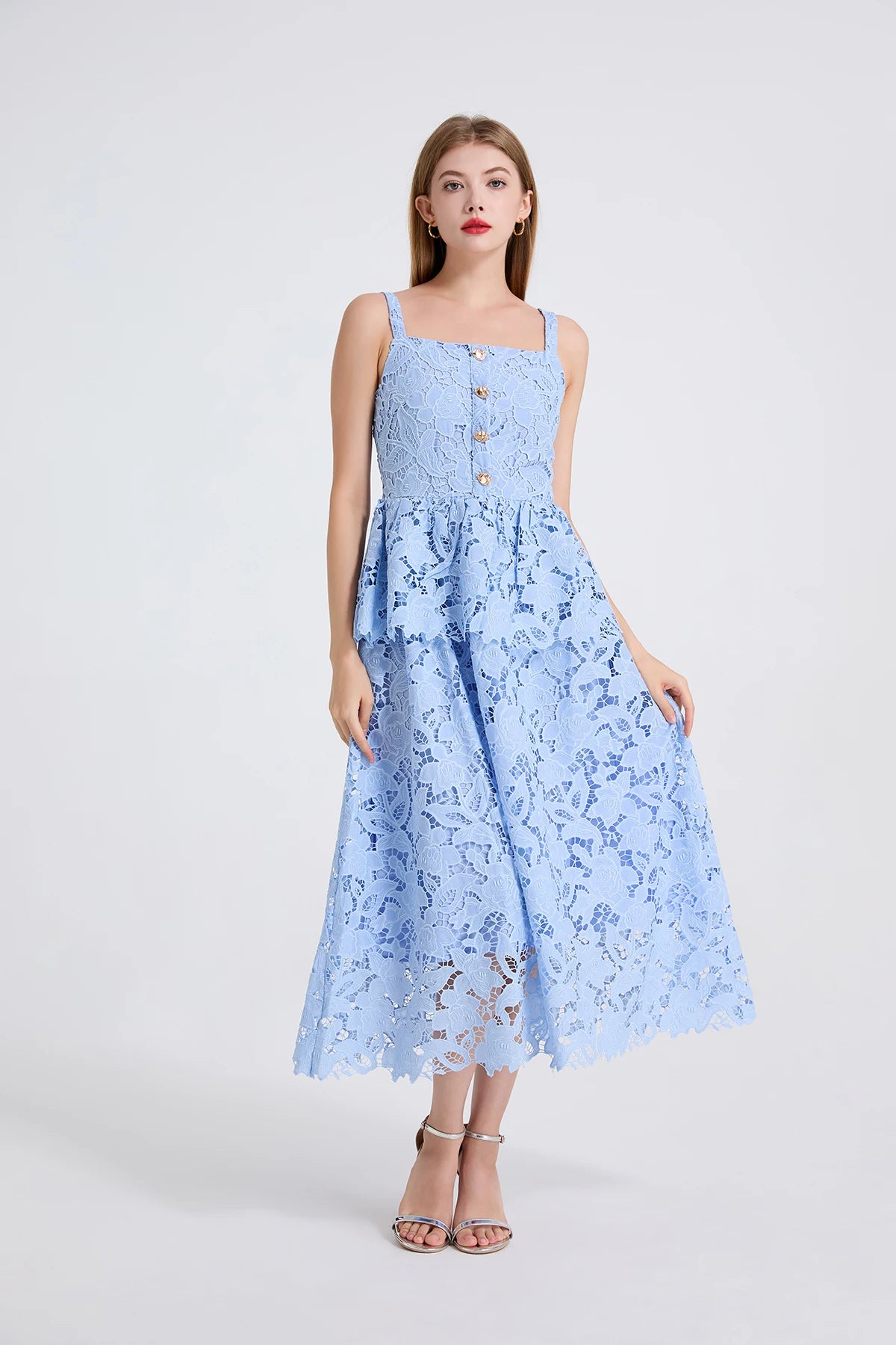 Women's Dress New Flower Embroidery Square Collar Long Dresses for Summer 2025 Backless Sleeveless Midi Dresses Party Dresses