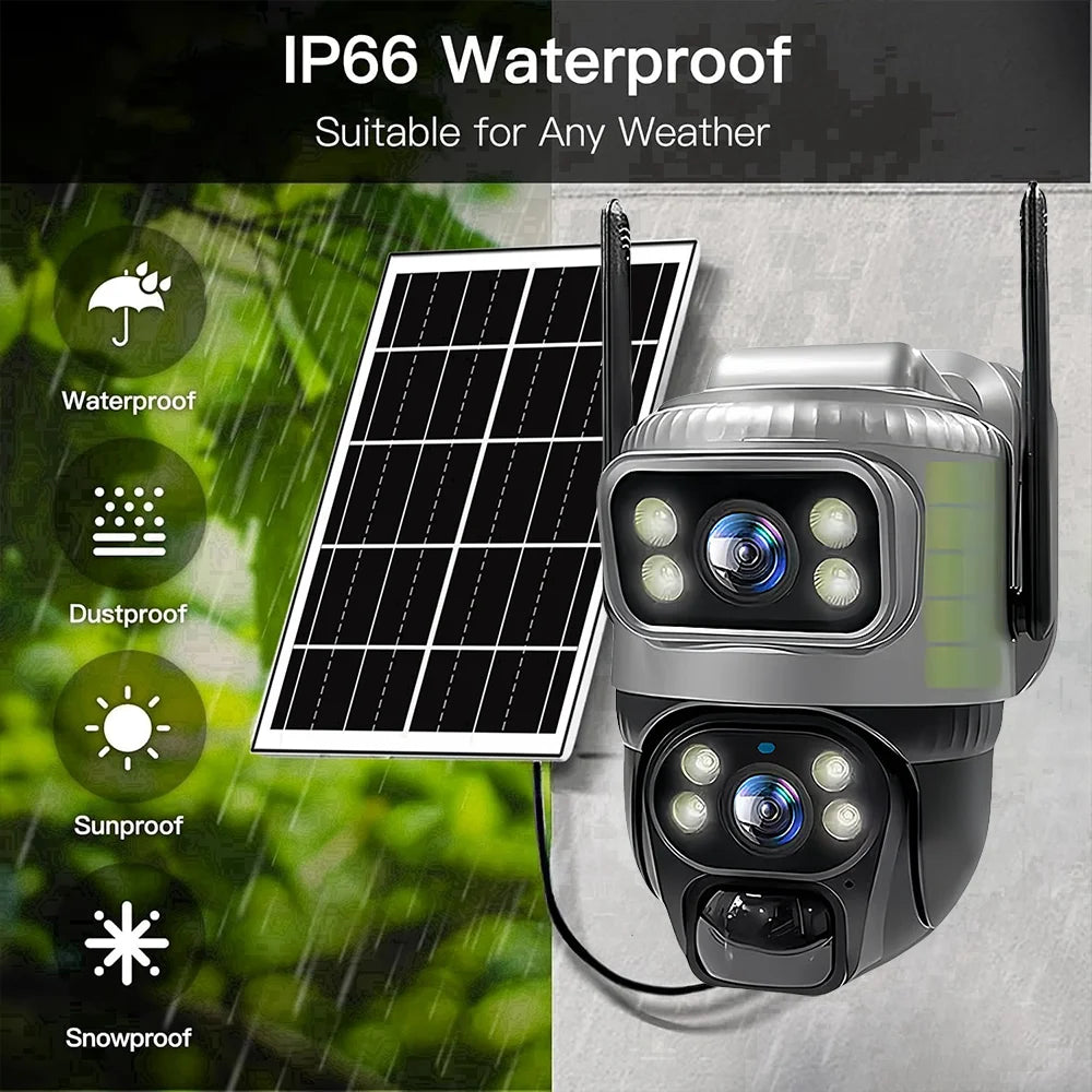 4G Solar Camera Outdoor Dual Lens PTZ Low Powered CCTV Video V380 Cameras PIR Motion Detect Security Protection Surveillance Cam