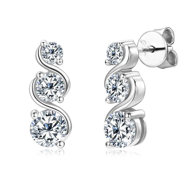 Lnngy 1.80CTTW Moissanite Twisted Earring for Women 925 Sterling Silver Infinity Stud Earrings Piercing Daily Life Jewelry Gift